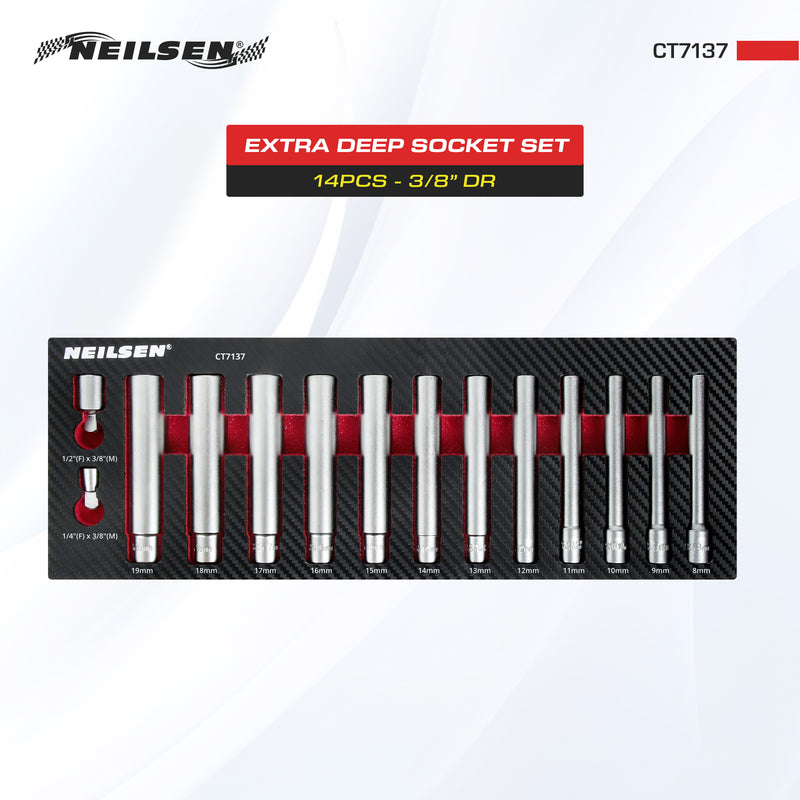 CT7137 - 14pc 3/8 Inch Dr Extra Deep Socket Set  8-19mm