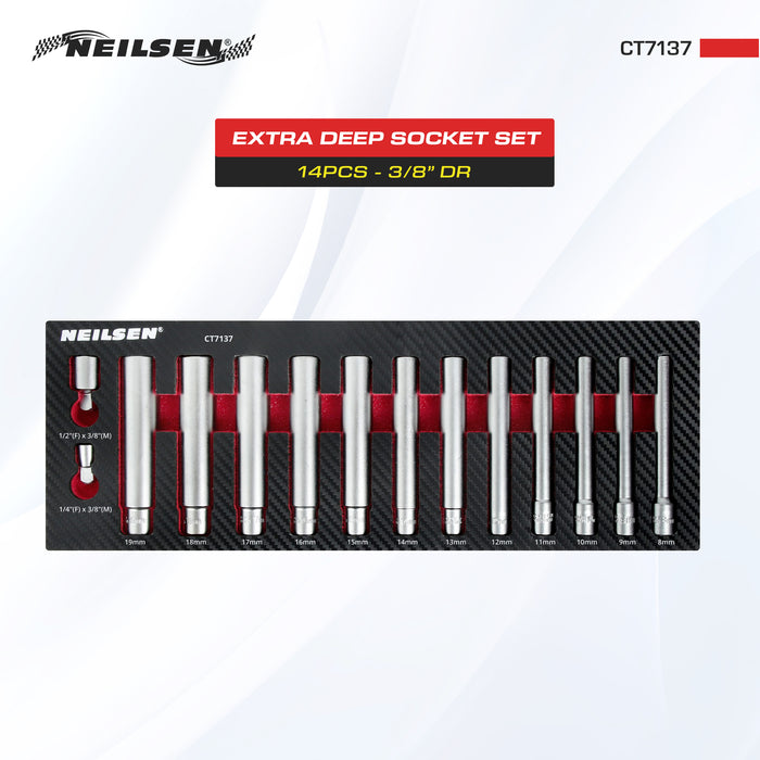CT7137 - 14pc 3/8 Inch Dr Extra Deep Socket Set  8-19mm