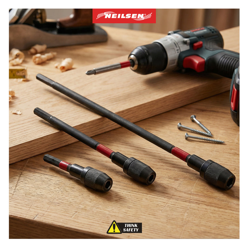 CT7154 - 3pc 1/4 Inch Quick Release Magnetic Drill Bit Holder Extension Bar