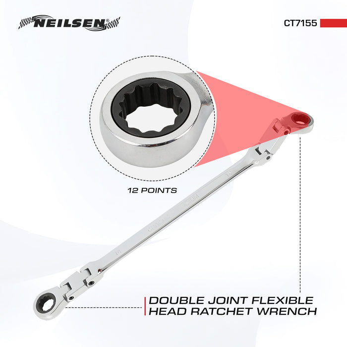 CT7155 - 7pc Extra Long Double Joint Flexible Head Ratchet Wrench With Pick Up Tool