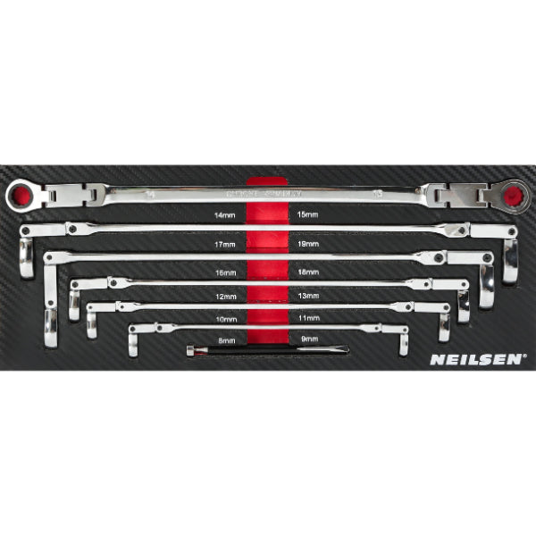 CT7155 - 7pc Extra Long Double Joint Flexible Head Ratchet Wrench With Pick Up Tool