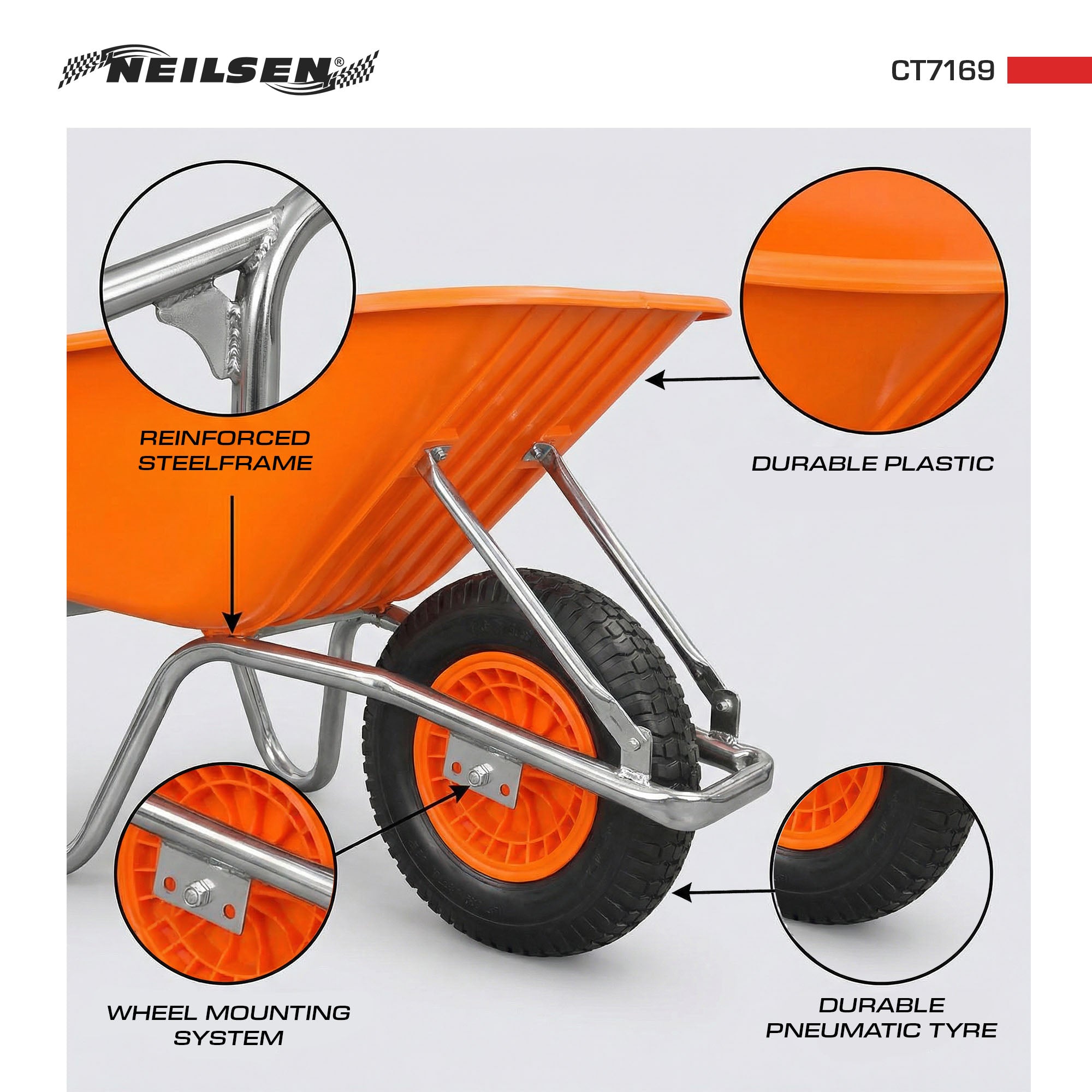 BARROW フィッティング まとめ売り 200kg Heavy Duty Wheel Barrow — Neilsen Tools