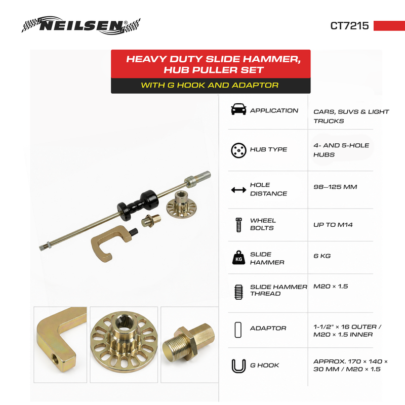 CT7215 - Heavy Duty Slide Hammer Hub Puller Set With G Hook & Adaptor