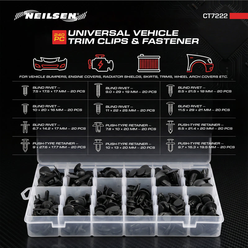 CT7222 - 240pc Universal Vehicle Trim Clips & Fastener