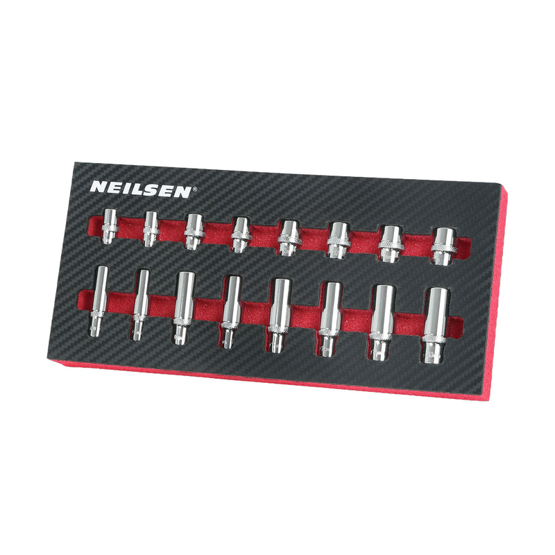 CT7231 - 16pc Short & Deep 1/4 Inch Dr 8mm ,10mm,12mm,13mm 6PT Socket Set