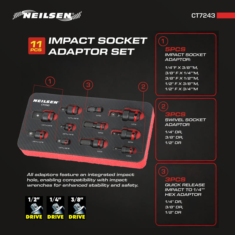 CT7243 - 11pc Impact Socket Adaptor Set