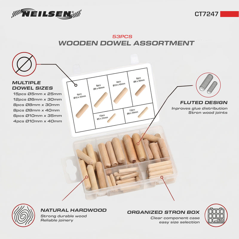 CT7247 - 53pcs Wooden Dowel Assortment