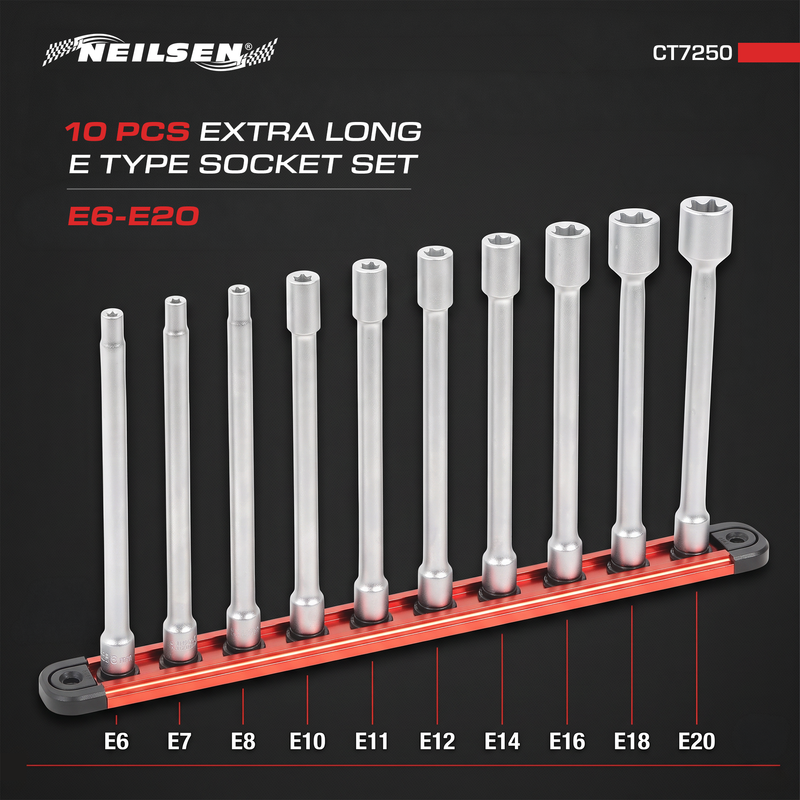 CT7250 - 10pc Extra Long E Type Socket Set 3/8" DR E6 - E20