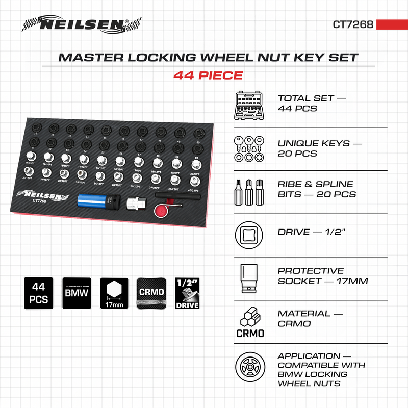 CT7268 - 44pc Master BMW Locking Wheel Nut Key Set