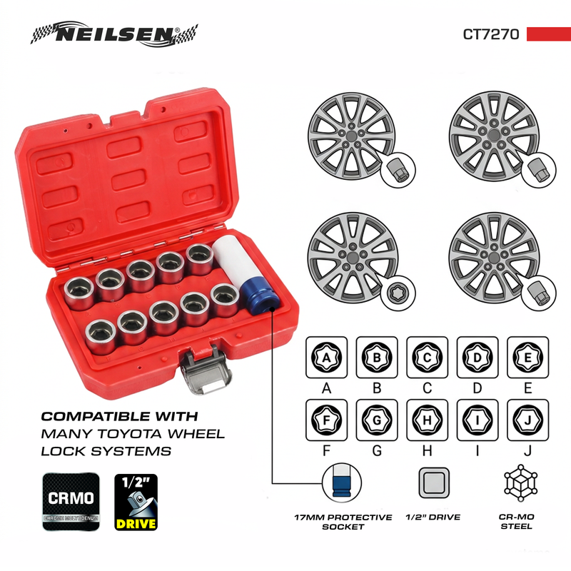 CT7270 - 10pc Wheel Locking Nut Key Set Toyota