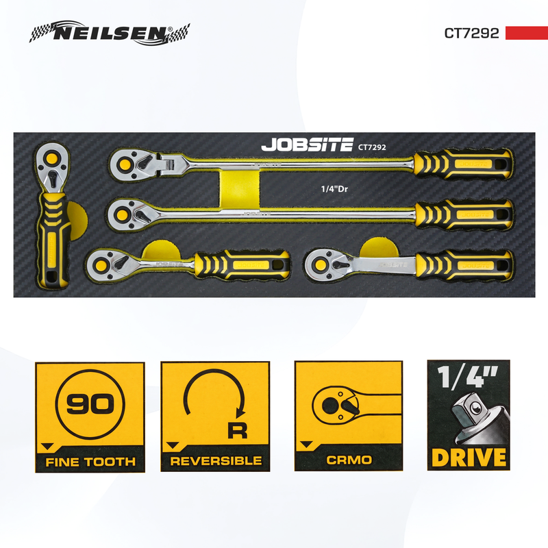 CT7292 - 5pcs 1/4"Sq Drive Reversible Ratchet Set 90T