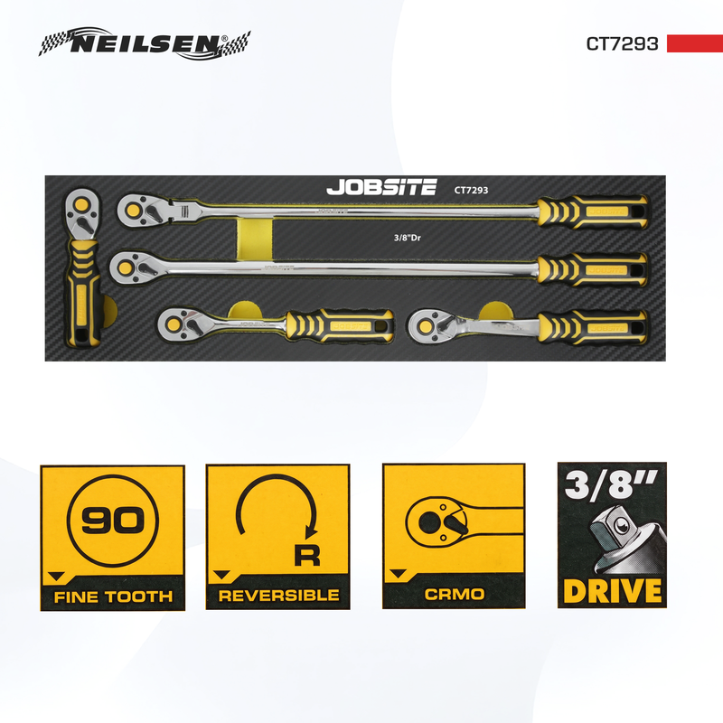 CT7293 - 5pcs 3/8"Sq Drive Reversible Ratchet Set 90T