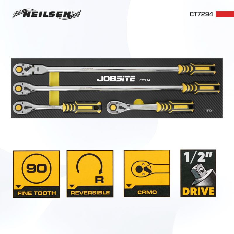 CT7294 - 4pcs 1/2"Sq Drive Reversible Ratchet Set 90T