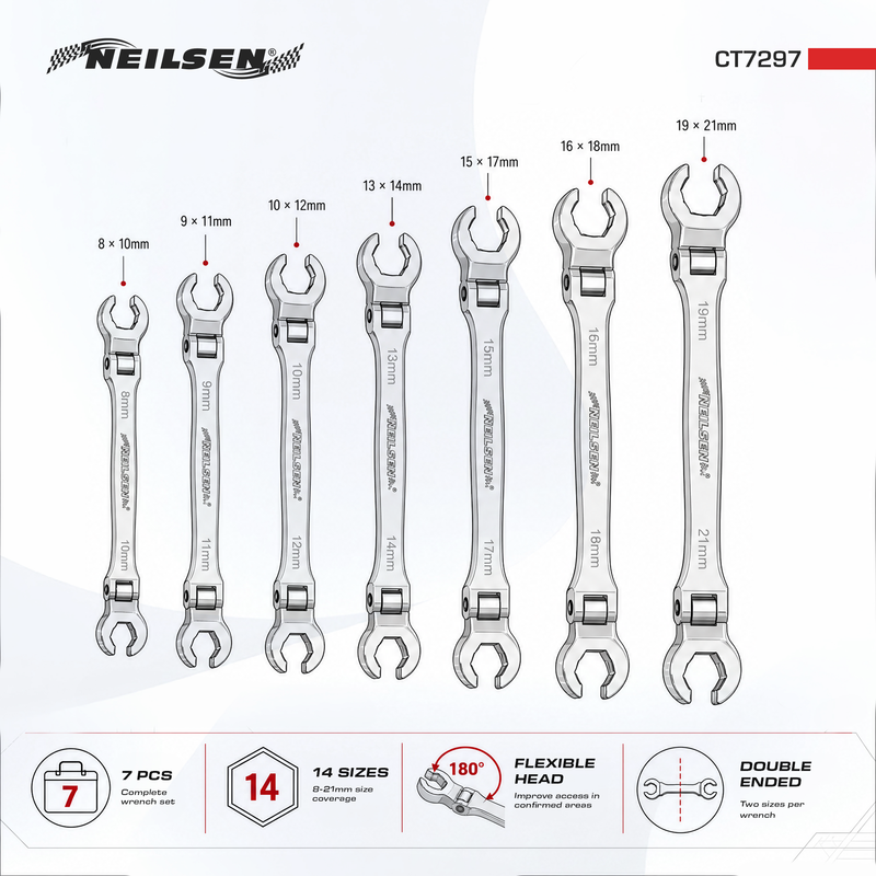 CT7297 - 7pc Double Ended Flexible Flare Nut Wrench Set