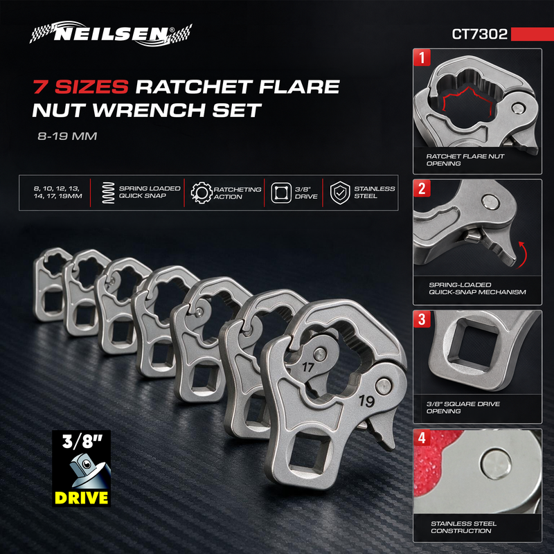 CT7302 - 7pc Ratchet Flare Nut Wrench Set