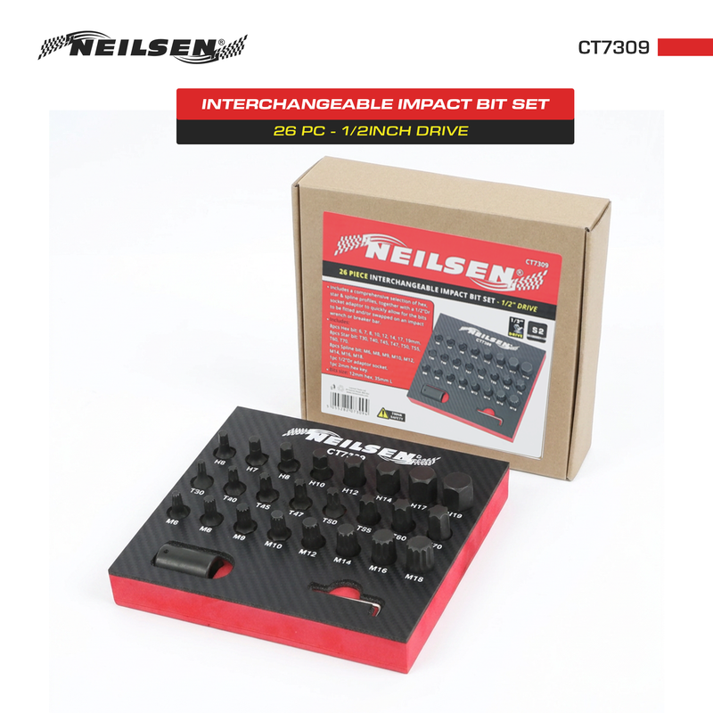 CT7309 - 26pc Interchangeable Impact Bit Set 1/2Inch Drive