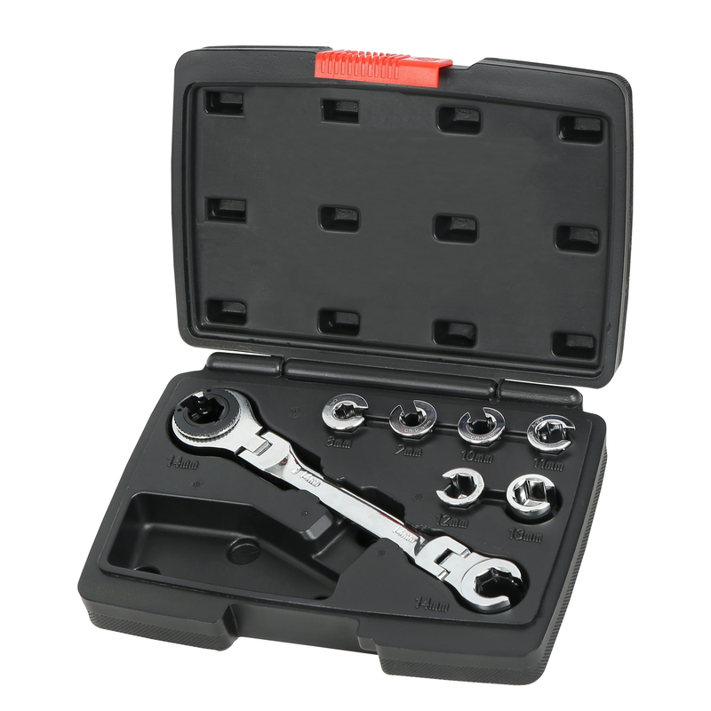 CT7313 - 7 IN 1 Ratcheting Flexi Head Open End Flare Nut Wrench With Interchangeable Insert