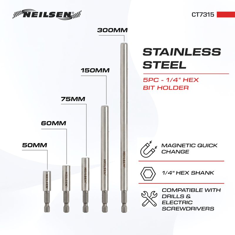 CT7315 - 5pc Stainless Steel 1/4" Hex Bit Holder
