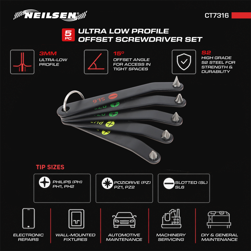 CT7316 - 5pc Ultra Low Profile Offset Screwdriver Set