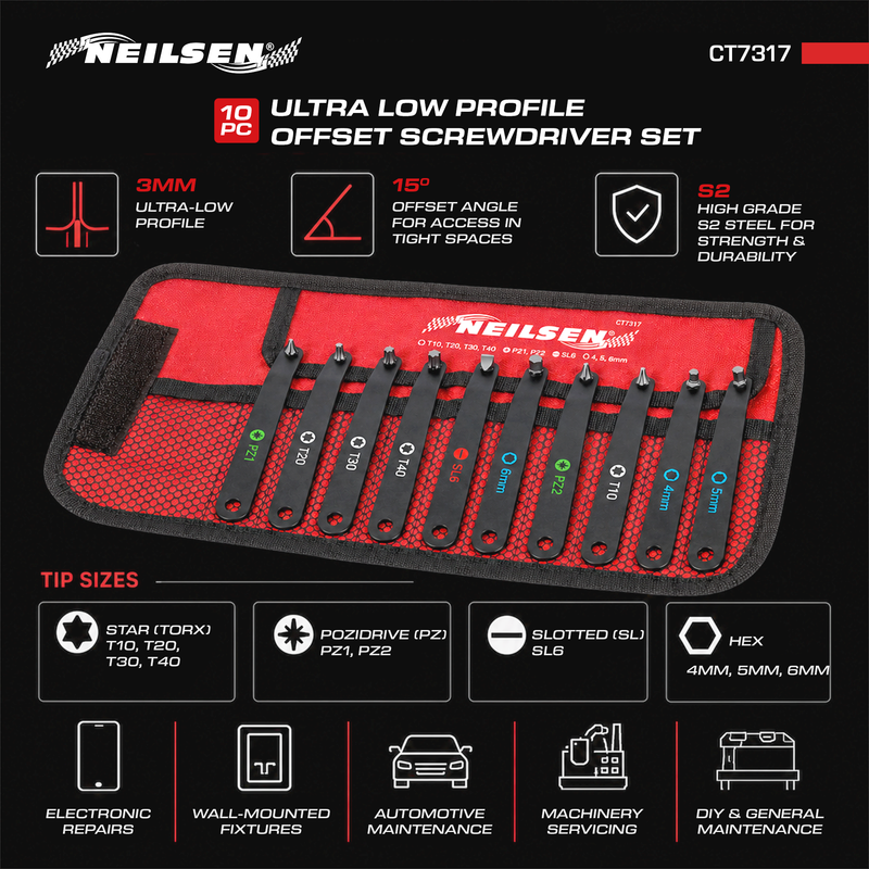CT7317 - 10pc Ultra Low Profile Offset Screwdriver Set