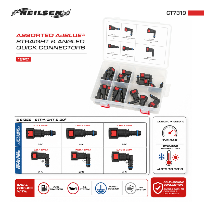CT7319 - 18pc Assorted Adblue Straight And Angled Quick Connectors For CT4912