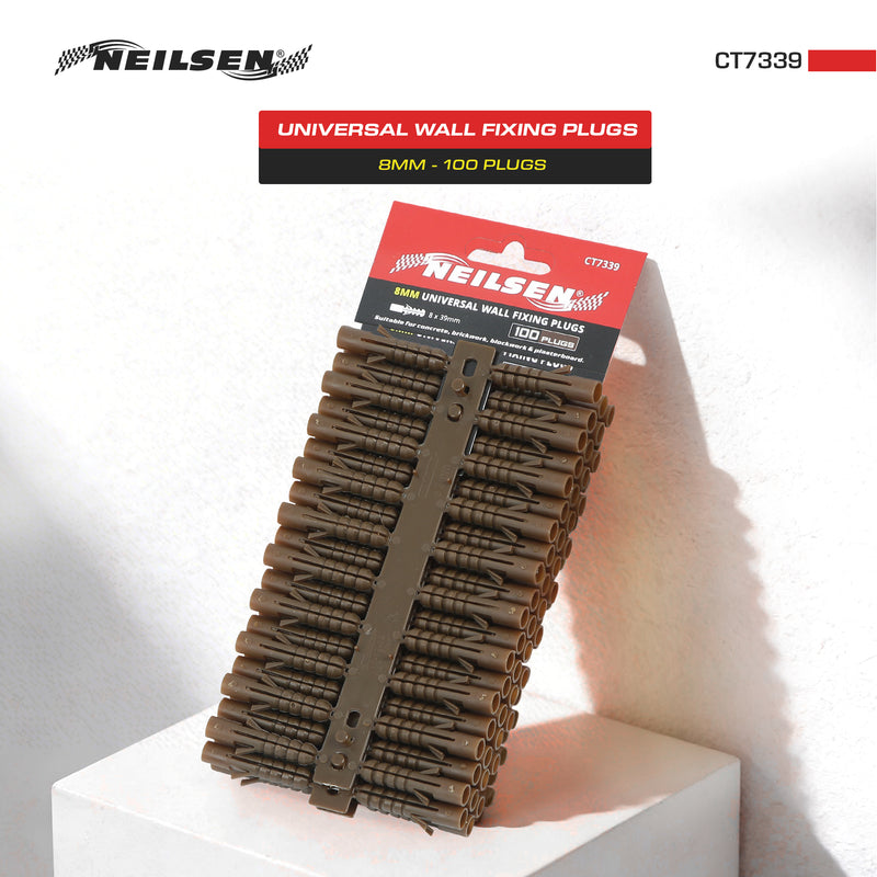 CT7339 - Universal Wall Fixings Anchors Brown 8mm 100 Plugs