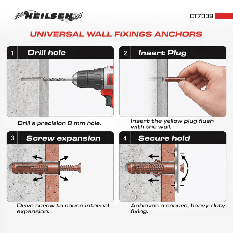 CT7339 - Universal Wall Fixings Anchors Brown 8mm 100 Plugs