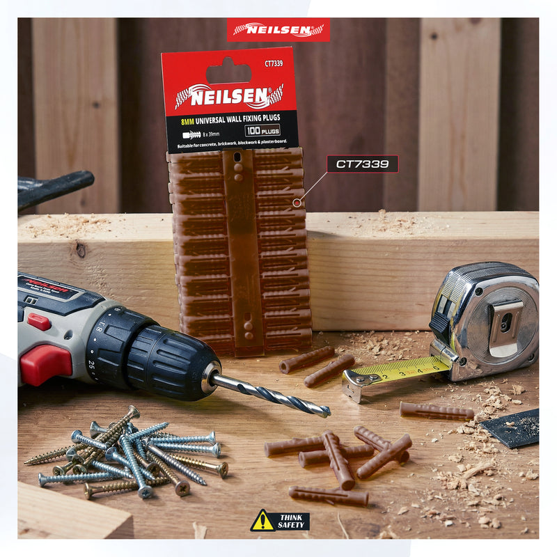 CT7339 - Universal Wall Fixings Anchors Brown 8mm 100 Plugs