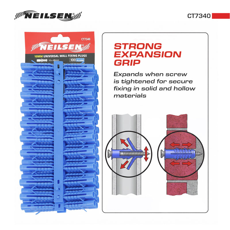 CT7340 - Universal Wall Fixings Anchors Blue 10mm 100 Plugs