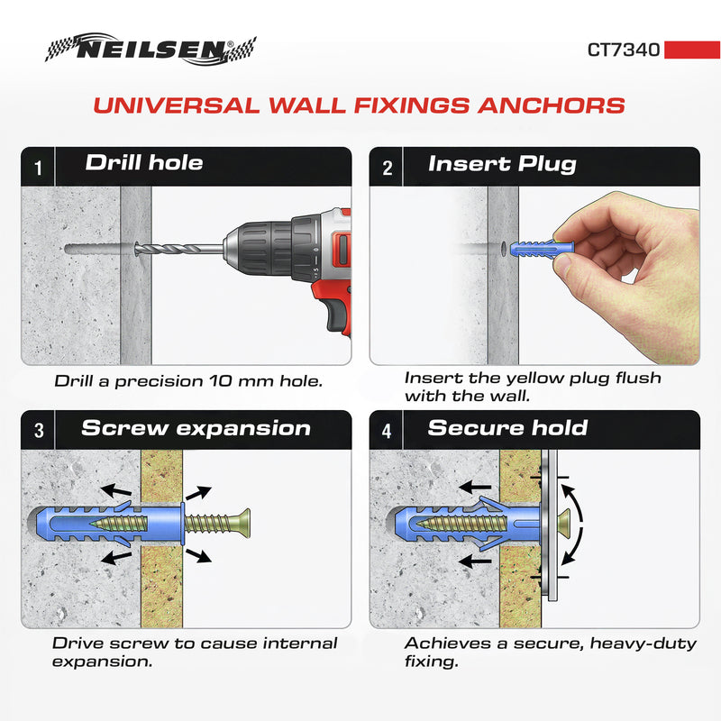 CT7340 - Universal Wall Fixings Anchors Blue 10mm 100 Plugs
