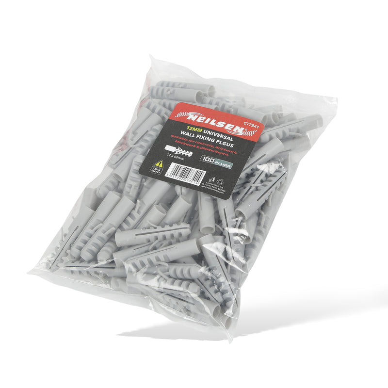 CT7341 - Universal Wall Fixings Anchors Grey 12mm 100 Plugs
