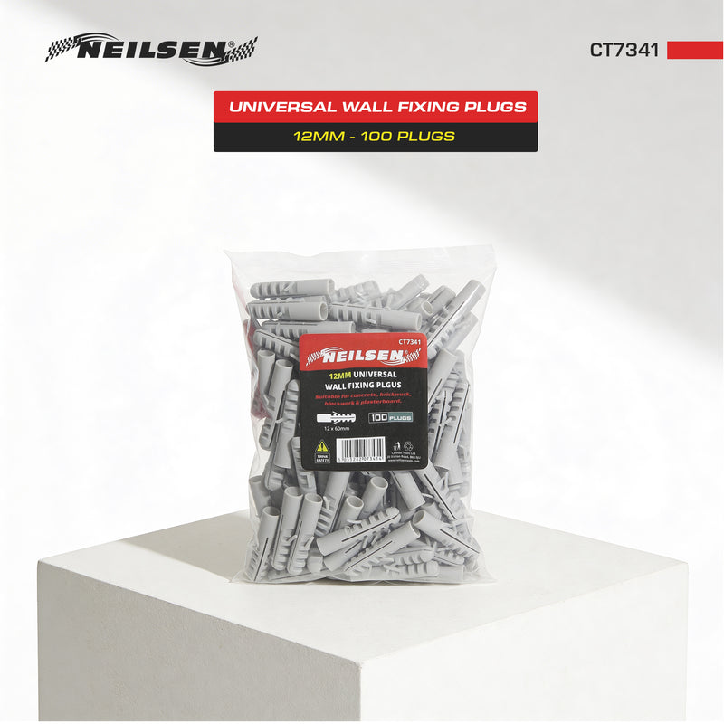 CT7341 - Universal Wall Fixings Anchors Grey 12mm 100 Plugs