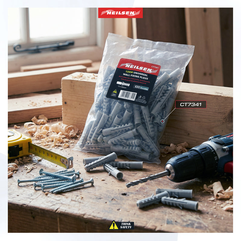 CT7341 - Universal Wall Fixings Anchors Grey 12mm 100 Plugs