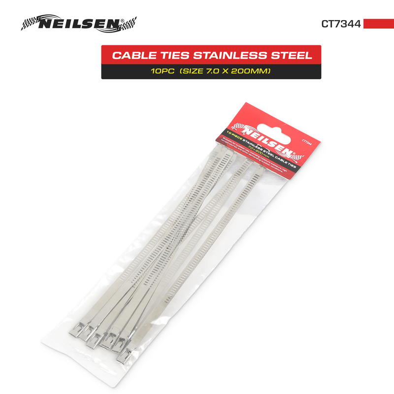 CT7344 - 10pc Cable Ties Stainless Steel Size 7.0 x 200mm