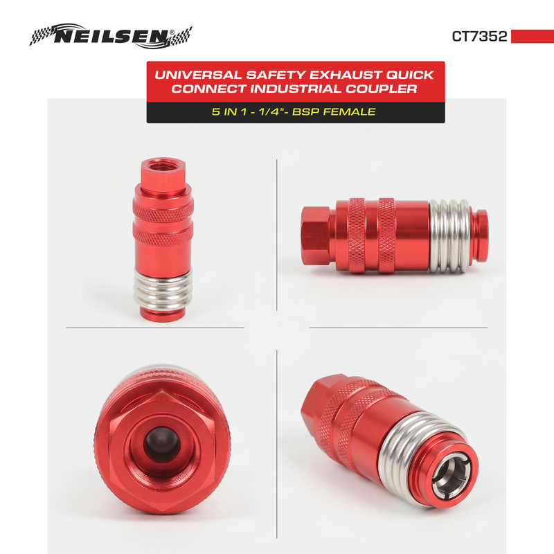 CT7352 - 5 IN 1 Universal Safety Exhaust Quick Industrial  Coupler 1/4" NPT Female
