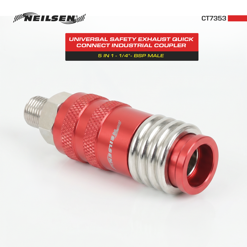 CT7353 - 5 IN 1 Universal Safety Exhaust Quick Connect Industrial Coupler  1/4" NPT Male