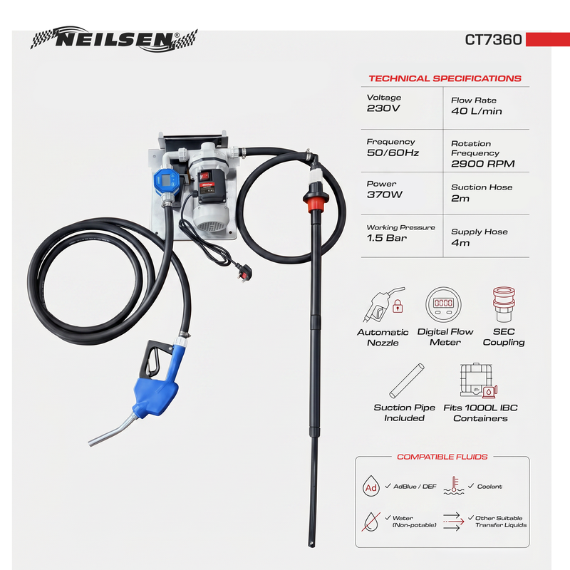 CT7360 - ADBLUE Pump & Nozzle & Flow Meter Designed to fit 1000 litre IBC Containers