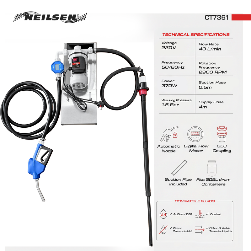 CT7361 - ADBLUE Pump & Nozzle & Flow Meter Designed to fit 205 litre DRUM Containers