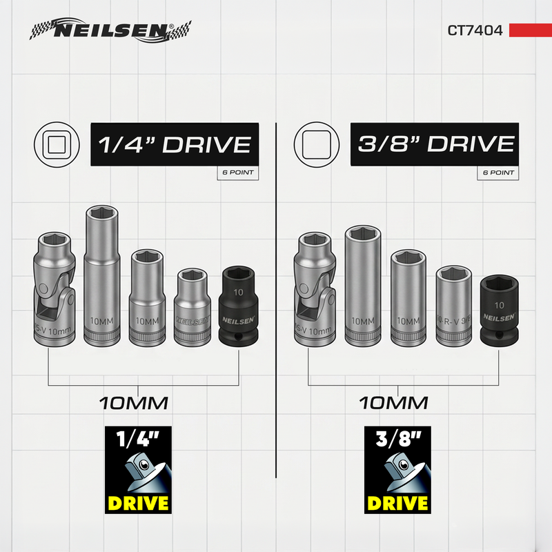 CT7404 - 10pc 10mm Socket Set  1/4" & 3/8" Drive 6 Point