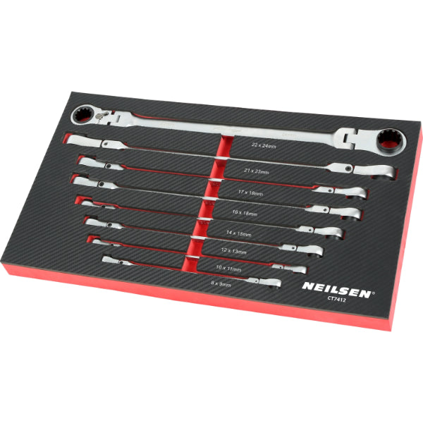 CT7412 - 8pc Multi Extended Flexi Head Ratchet Spanner Set