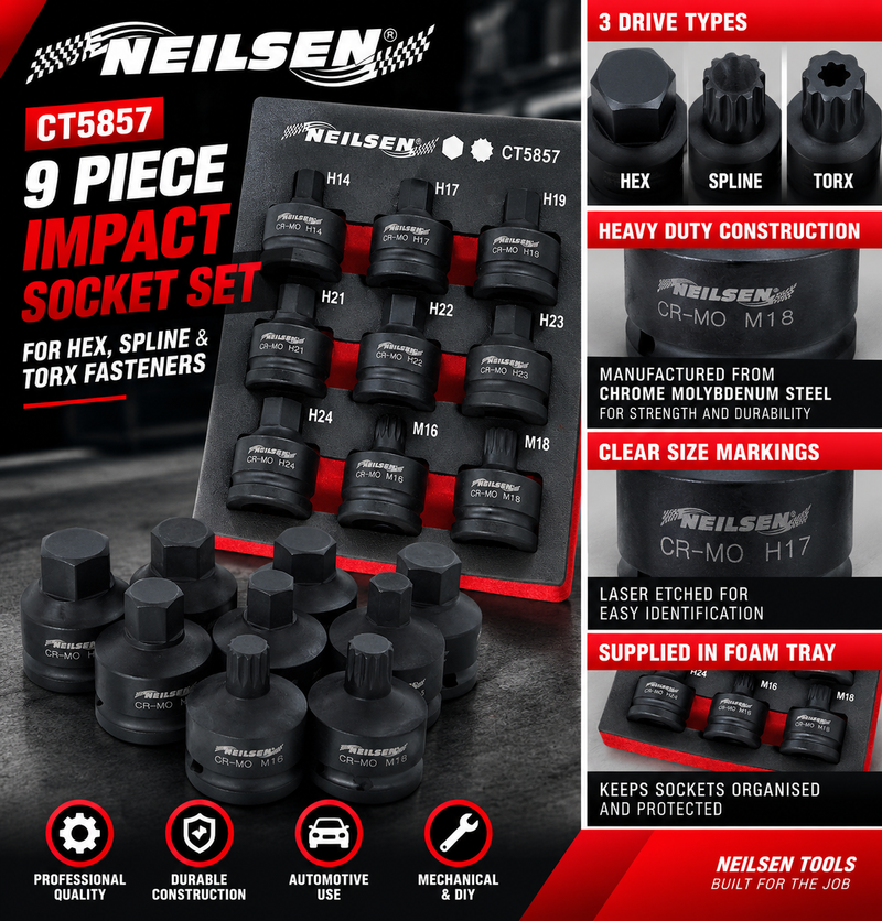 CT5857 - 9pc 3/4in DR Hex & Spline Bit Set