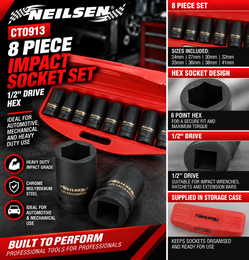 CT0913 - 8pc 1in DR Impact Socket Set