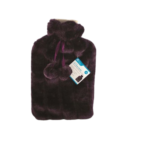 HW180 - 2L Hot Water Bottle With Plush Faux Fur Cover Purple
