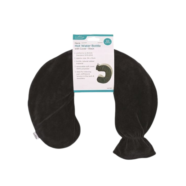 HW195 - Neck Hot Water Bottle With Cover Black