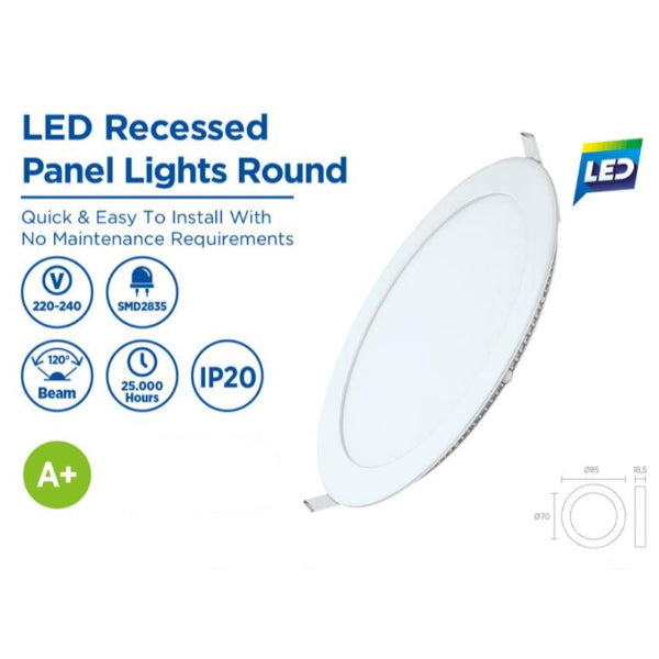 RLE18102 - 85W Recessed LED Panel Round Round 480LM — Neilsen Tools