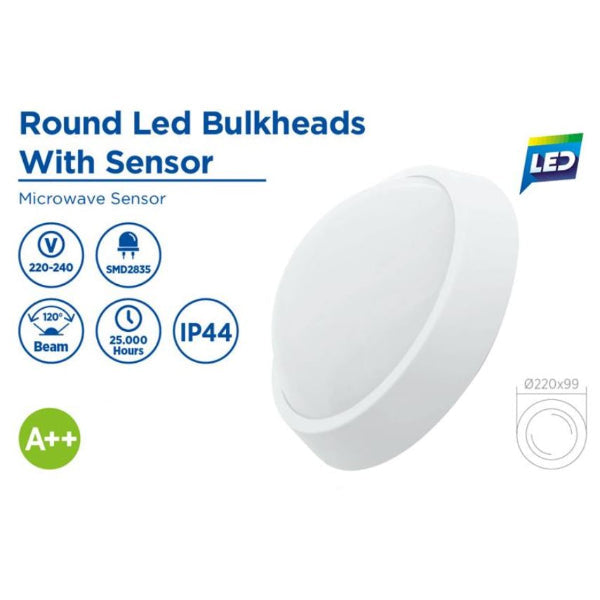 RLE18703S - 18W Round LED Bulkhead With Sensor — Neilsen Tools