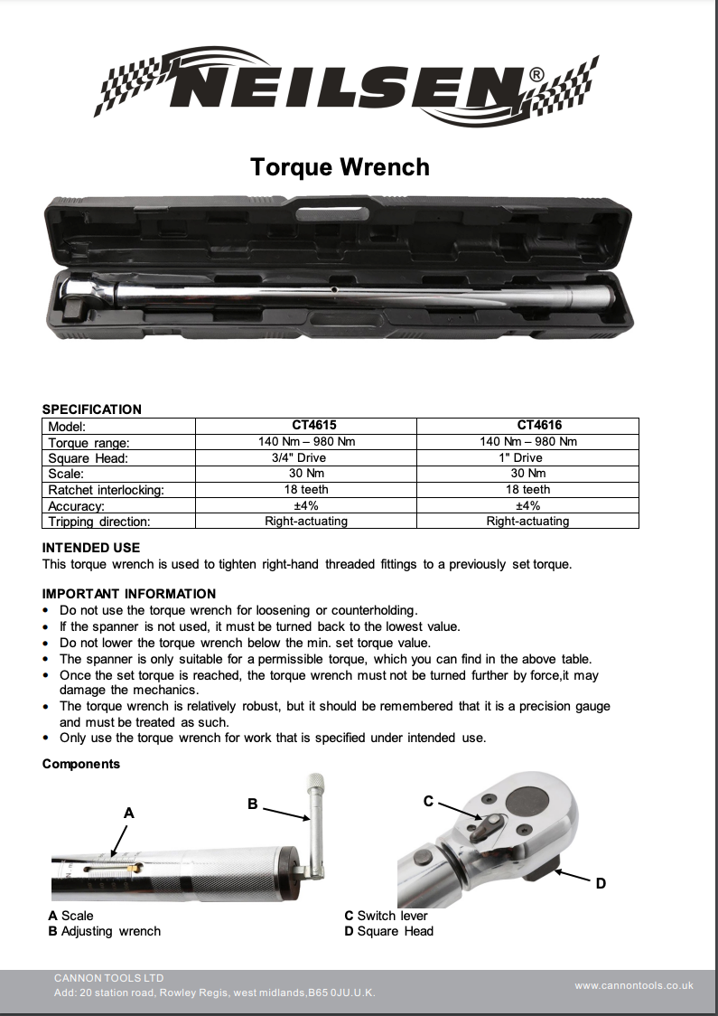 CT4616 - 1in Dr Torque Wrench