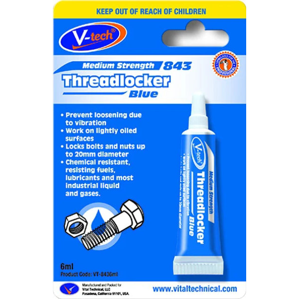 VT843 - Threadlocker Blue Anaerobic Adhesive Medium Strength 6.0ml