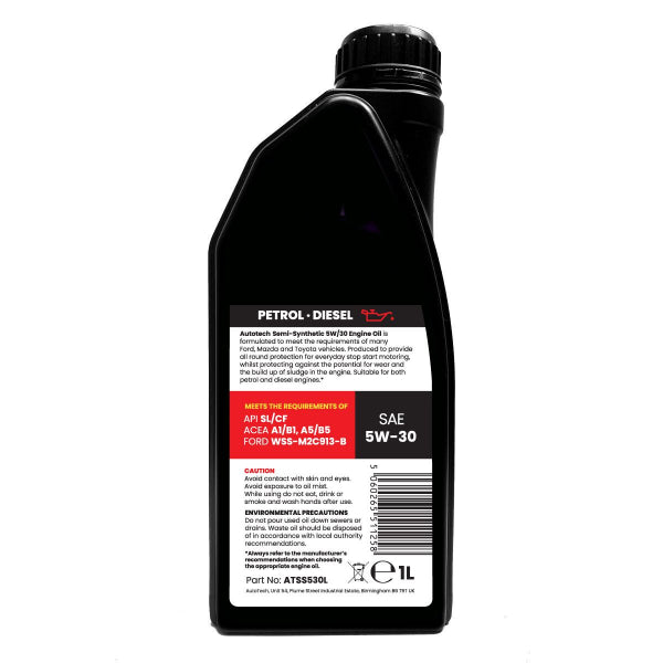 ATSS530L - Autotech Semi Synthetic Engine Oil 5W / 30 1 Litre