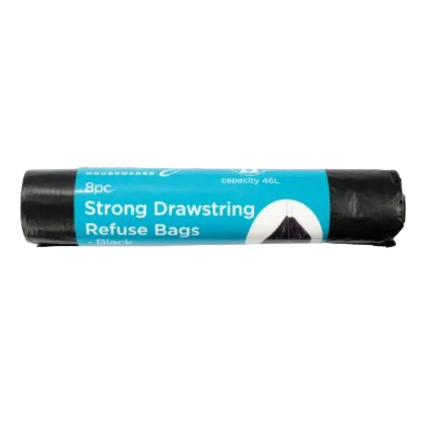 BB302 - 8pc Strong Drawstring Refuse Bags Black
